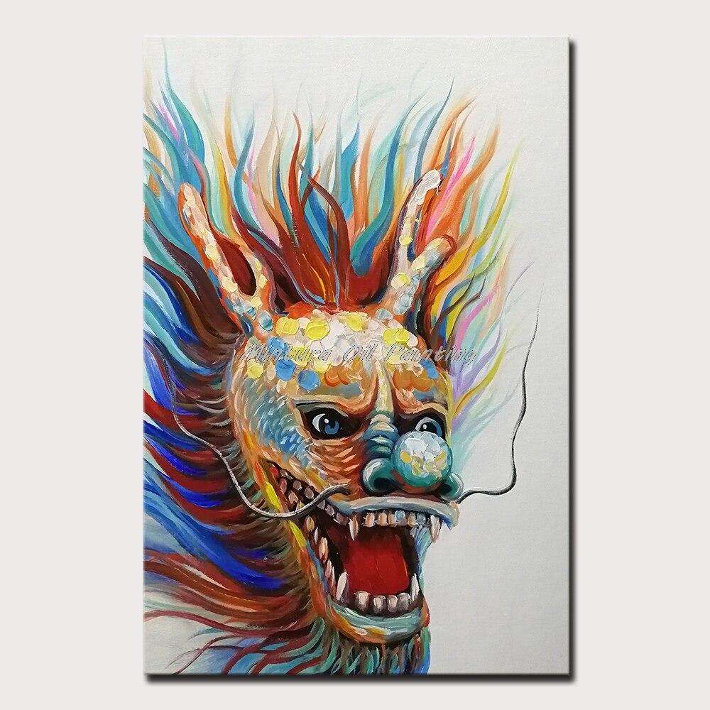 Hand Painted Festive Dragon Head Canvas Art - DrunkArtist