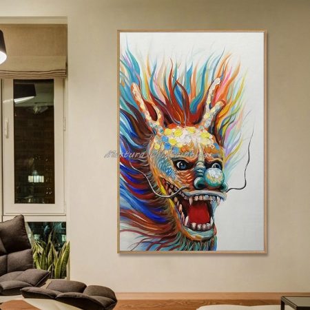 Hand Painted Festive Dragon Head Canvas Art - DrunkArtist
