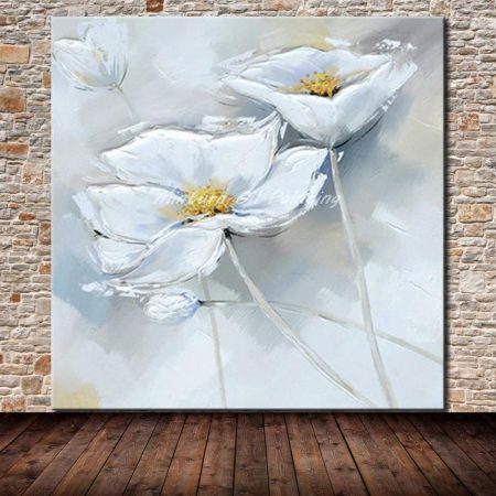 Hand Painted Bloomed White Flower Canvas Art - DrunkArtist
