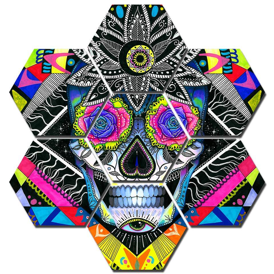 Suger Skull Hexagonal Canvas Set - DrunkArtist